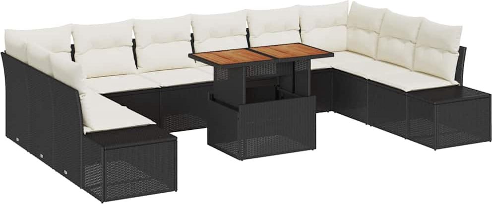 Garten-Sofa-Set mit Speicher 11 pcs Schwarz Poly Rattan