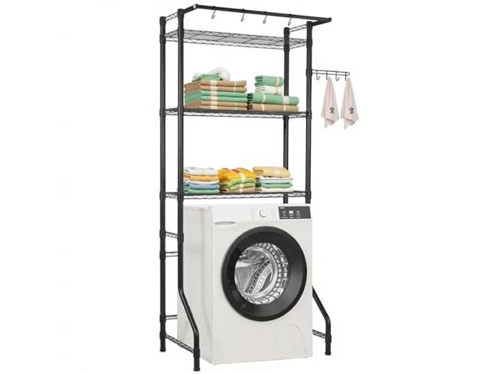 VEVOR Étagère de Rangement pour Lave-Linge et sèche-Linge à 3 Niveaux\, étendoir à Linge avec Tringle et Crochets\, étagères réglables\, pour Gagner de la Place\, pour Organisation de la buanderie\, Noir