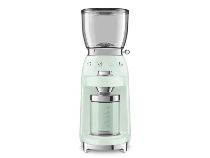 Smeg, Kaffeemühle CGF11PGEU, konisches Edelstahlmahlwerk, 30 Mahlgrad Einstellungen, 350 g Kaffeebohnenbehälter, Premium Aluminium-Druckgussgehäuse, 150W, Pastellgrün