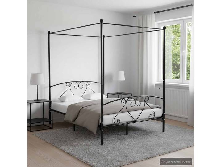 vidaXL Himmelbett-Gestell Schwarz Metall 140 x 200 cm