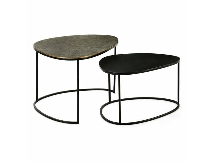 Table basse gigogne design organique noir et or (lot de 2)