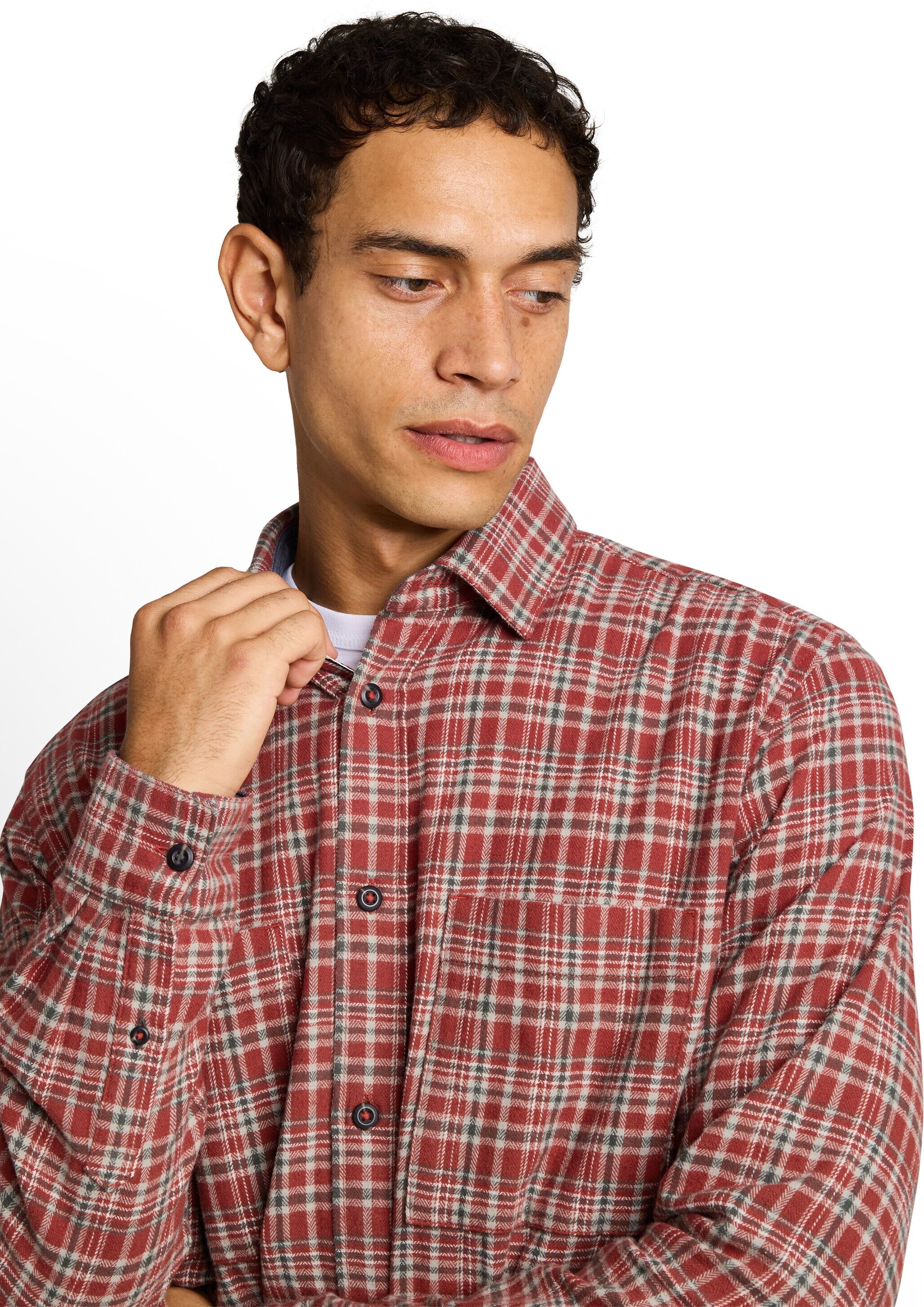 Langarmhemd TOM TAILOR, Herren, Gr. M, N-Gr, rot (rot based mint check), Web, Obermaterial: 100% Baumwolle, regular fit taillenbedeckt, Manschette, Hemden Langarmhemd, mit Brusttaschen rot based mint check M, N-Gr