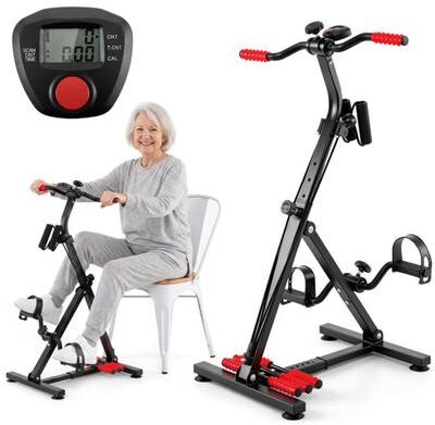 Costway Adjustable LCD Pedal Exercise Bike with Massage-Red