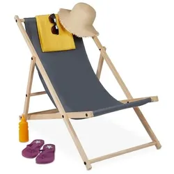 relaxdays Liegestuhl mit Holzgestell klappbar grau
