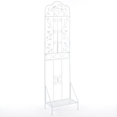 Costway 75 x 20 Inch Outdoor Metal Garden Trellis with Foldable Bottom Shelf-White