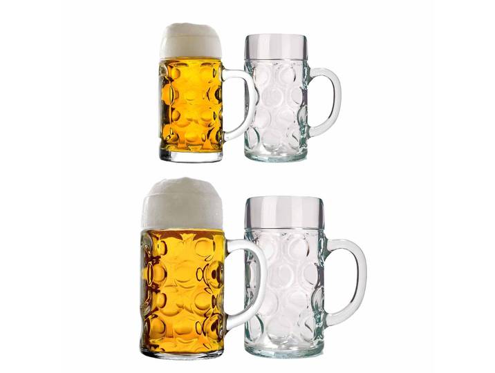 Bierkrug STÖLZLE Bierkrüge Isar 0,5l + 1l 4er Set transparent , bunt (transparent), B:2cm H:2cm, Glas, Trinkgefäße, Bierkrug, Erhöhte Bruchfestigkeit, Spülmaschinengeeignet