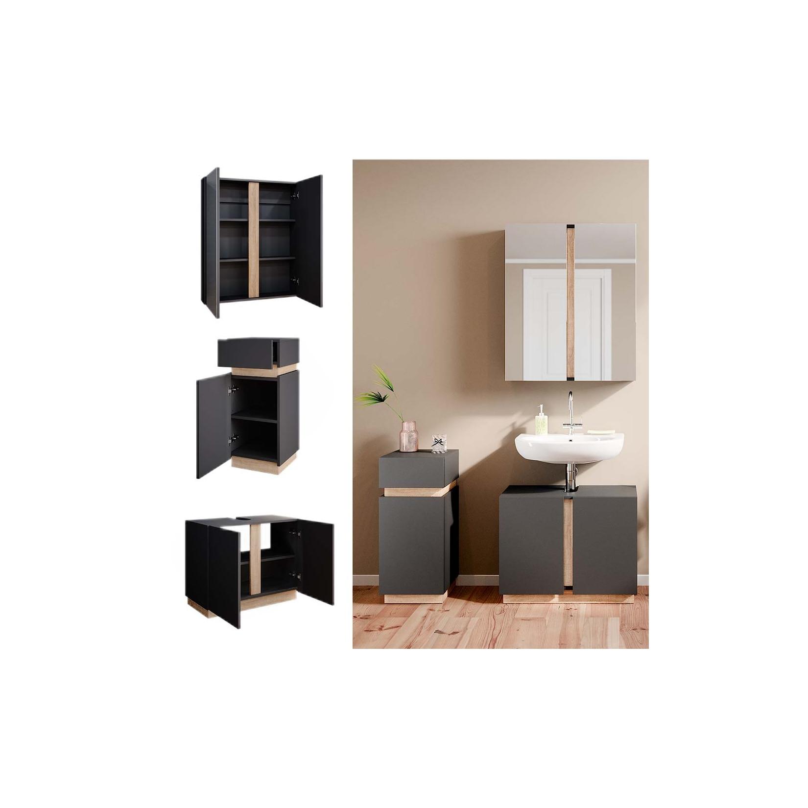 Vicco Badmöbelset Gloria Anthrazit Sonoma modern Badezimmer Spiegelschrank Waschtischunterschrank Midischrank