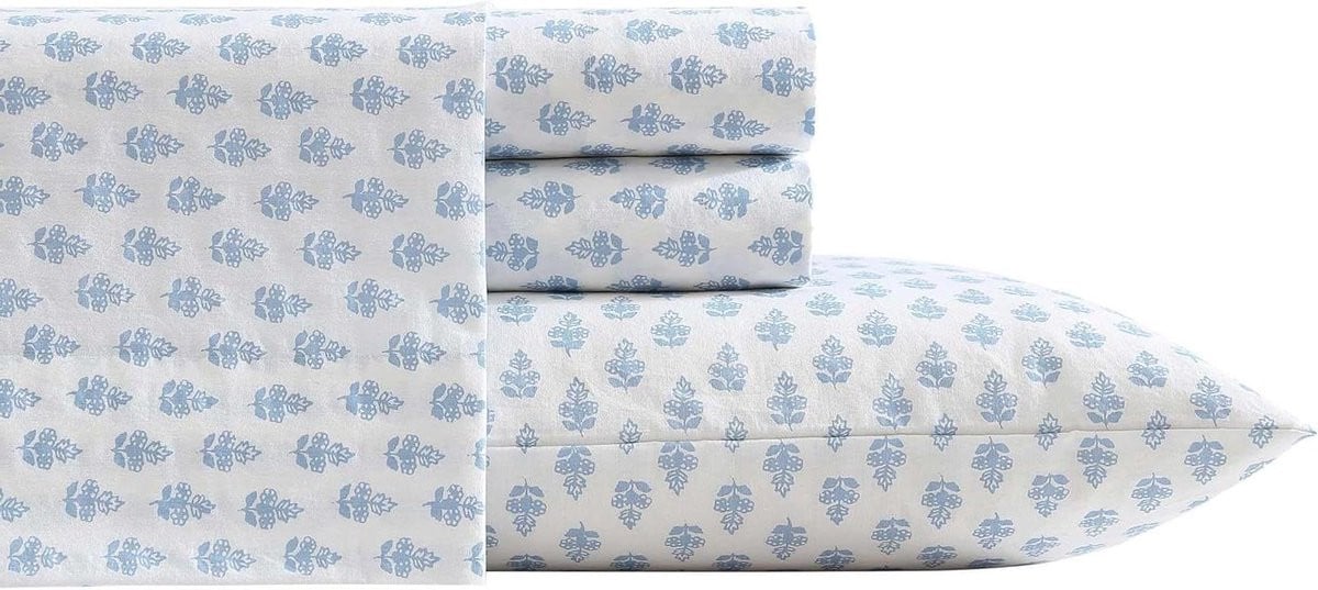 Blauwe percal katoenen beddengoed set voor twijfelaar