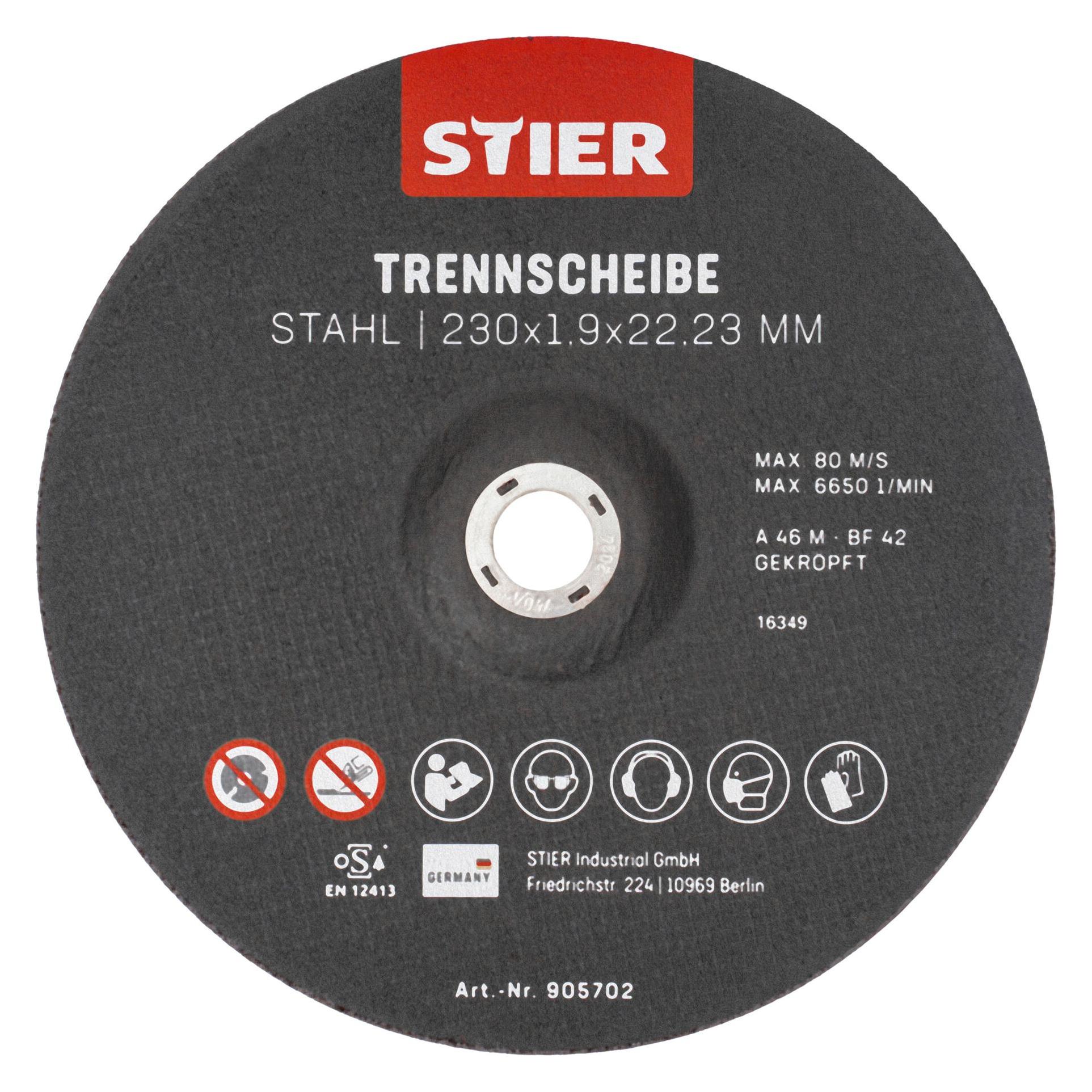 Stier Trennscheiben Stahl 230 x 1,9 x 22,23 Form 42 gekröpft (74222080x25)