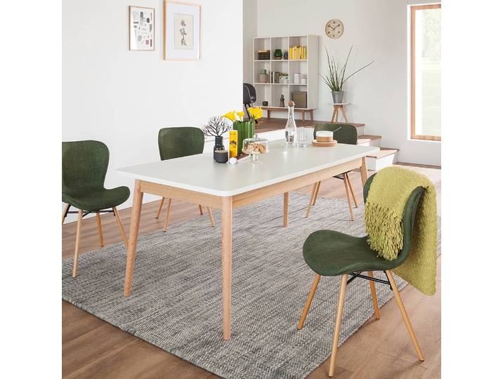 Table extensible 180 x 90cm Blanc/Beige/Blanc