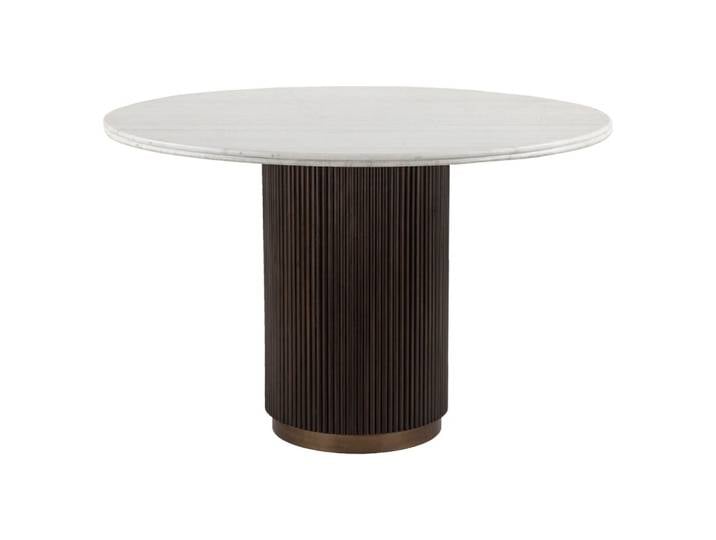 Esstisch Mayfield rund 120 cm, Marmor & Mangoholz, Messing-Details