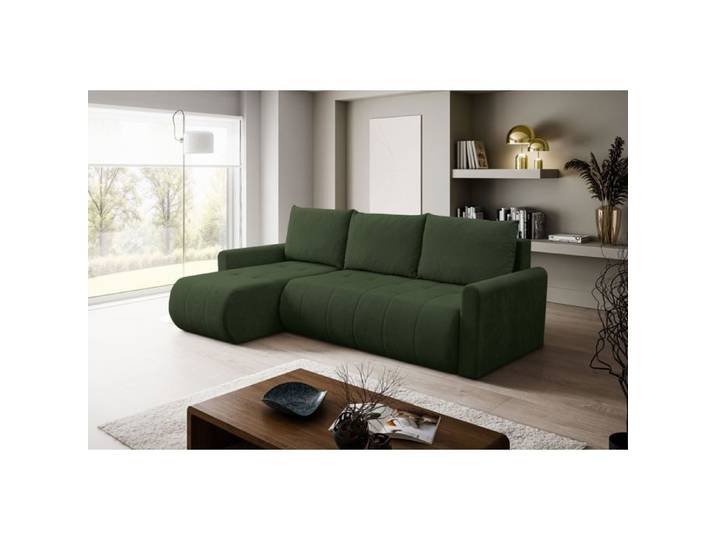 Canapé d'angle convertible avec coffre – TIMMONE – Chenille – Universel – Vert