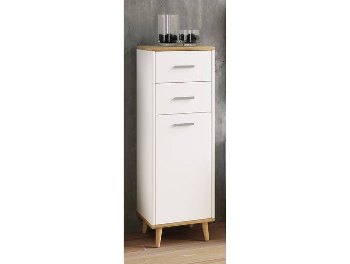 Meuble midi Landos 32 x 97 x 28cm Blanc/Blanc/Imitation chêne