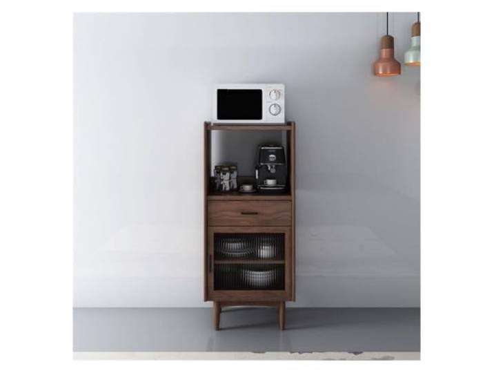 Giveduno Sideboard aus massivem Holz und Glas Walnuss und Holz, Wohnzimmer, Eingangsbereich, Speisekammer, Aufbewahrung, Weinkühler: Glasdisplay(Wood)