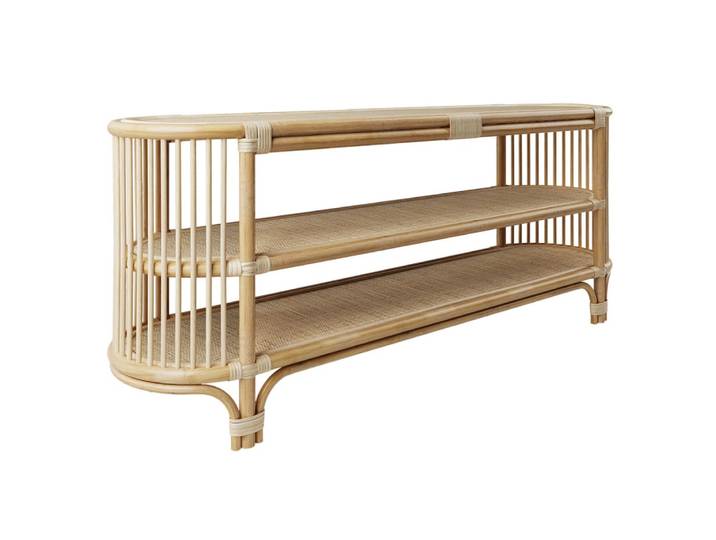Console 140 cm en rotin naturel avec étagères