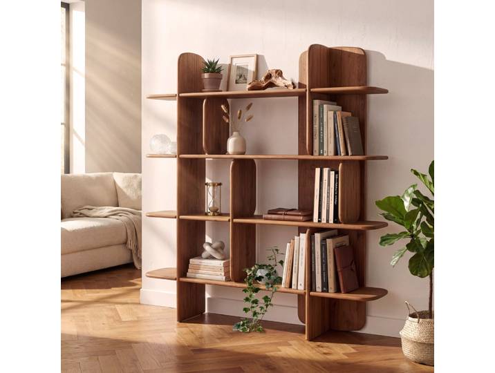 Sixtine - Bibliothèque 160x160cm En Bois De Teck Recyclé