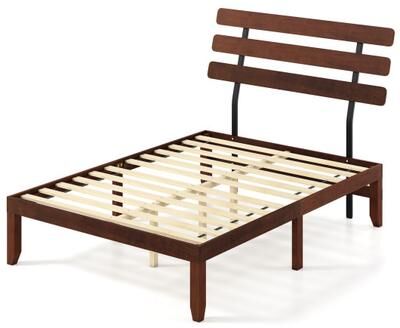 Costway Full Size Bed Frame 15.5 Inch Solid Wood Platform Bed with Retro Headboard