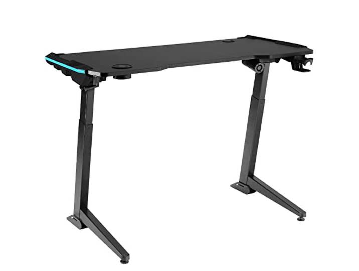 tectake® elektrisch höhenverstellbarer Schreibtisch, Schreibtischgestell höhenverstellbar, elektrischer Schreibtisch, PC Tisch, Möbel Arbeitszimmer, Platte und Tischbeine Metall schwarz Carbon mit LED