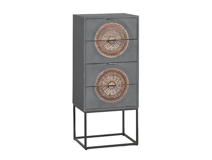 Massive Design Kommode „Wood Mandala“, 105 x 45 cm Mangoholz Grau, Braun, Weiss, Schwarz Giner & Colomer