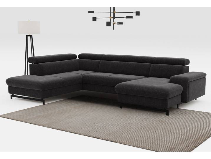 Wohnlandschaft COTTA Emma U-Form, B: 328 cm , schwarz, B:328cm H:97cm T:215cm, Sofas, Wohnlandschaft, mit Kopfteilverstellung, optional Schlaffunktion & Bettkasten