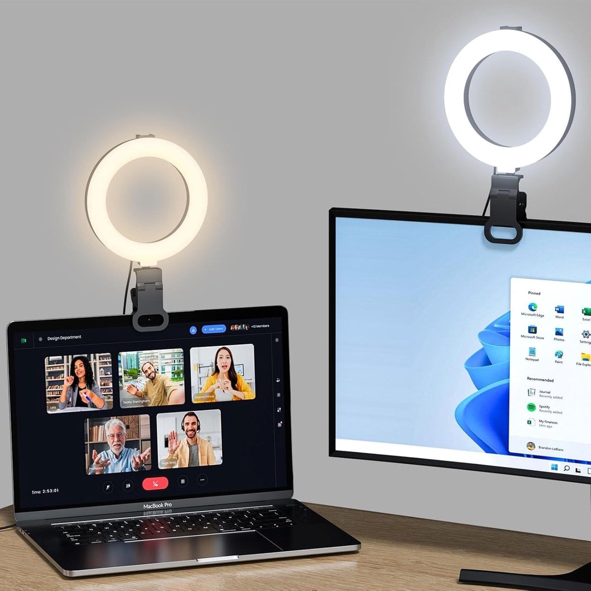 Ringlicht voor Videoconferenties en Live Streaming - Webcam Licht met Monitor Clip voor Laptop en Computer