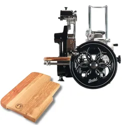Berkel Volano B2 Schwarz, Schwungradmaschine – Wunderschöne Aufschnittmaschine + Fassholzbrett Unikat