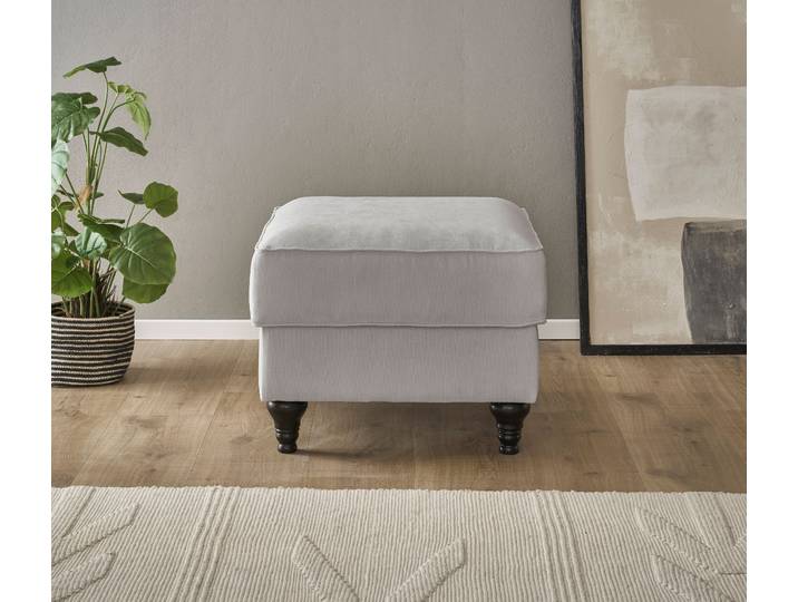 Hocker GOODPRODUCT Westminster mit hochwertigem Microfaserbezug , grau (lichtgrau), B:65cm H:50cm T:65cm, 92% Polyester / 8% Nylon, Hocker, Hocker, Passend zur Serie WESTMINSTER, Federkern-Polsterung, gedrechselter Fuss