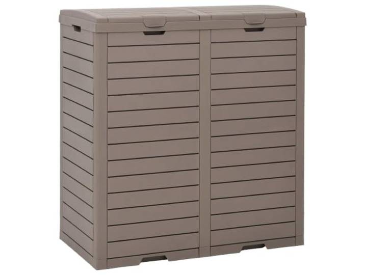 Outdoor-Mülltonne Hellbraun 78x41x86 cm Polypropylen 230 L Fassungsvermögen,2 Auffangwannen,Doppeldeckel,Holz-Optik,UV-beständig