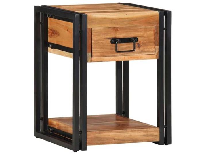 KTHLBRH Nachtschrank 2 Stück 40 x 35 x 50 cm Akazienholz massiv Robuste Stahlkonstruktion, 2 Schubladen, 2 Einlegeböden, rustikaler Stil, Braun