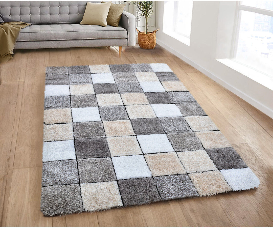Metro Shaggy Blocks High Pile Rug - Beige Natural Rectangle 160 x 230 cm