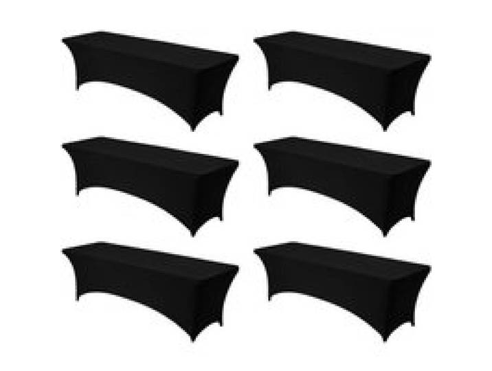 VEVOR 6 x Stretch Spandex Tischdecke Tischwäsche (rechteckig) geeignet für 244 cm Tische, waschbarer knitterfreier Tischdeckenschutz, Tischtuch für Partys Hochzeiten Bankette Festivals, Schwarz