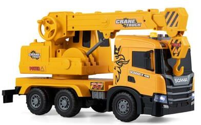 Costway Kids Crane Truck Toy with Sounds and Telescopic Arm Licensed Scania-Yellow