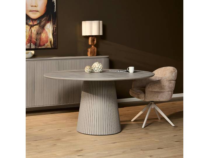 Table Ronde Bois Gris À Pied Rainuré Ø150 Cm Calero
