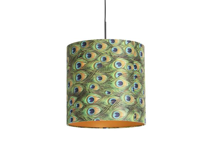 Hanglamp met velours kap pauw met goud 40 cm - Combi