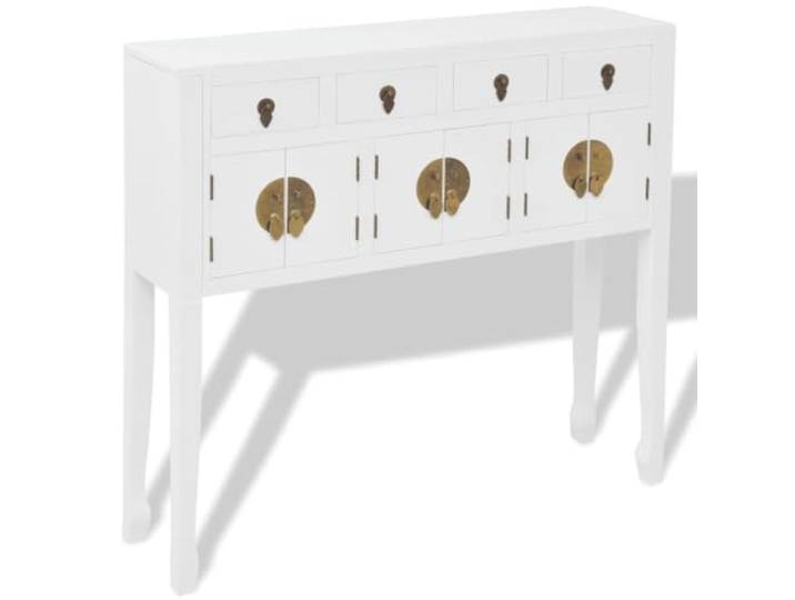 KGFHERENB Sideboard Chinesischer Stil Massivholz Weiß 95x24x91cm Schmaler Flurschrank aus Massivholz mit 4 Schubladen und 3 Fächern für Schlafzimmer und Wohnbereich.