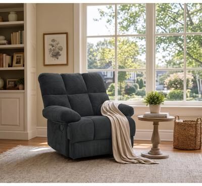 Dovelina Modern Manual Rocker Recliner Chair with nubby upholstery Fabric for Living Room Dark Gray