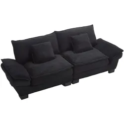 3-Sitzer Sofa Samt ultratief Massivholzrahmen gepolsterte Armlehnen stabile Kunststofffüße 220x80 Kissen Wohnzimmer Sofa Schwarz