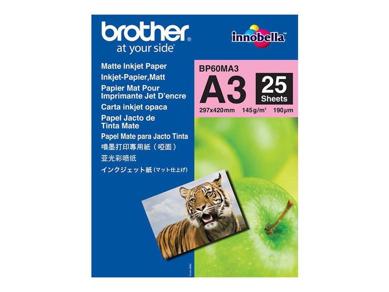 Brother BP60MA3 Mattes Inkjetpapier-A3, Paket mit 25 Blatt, 145 g/qm