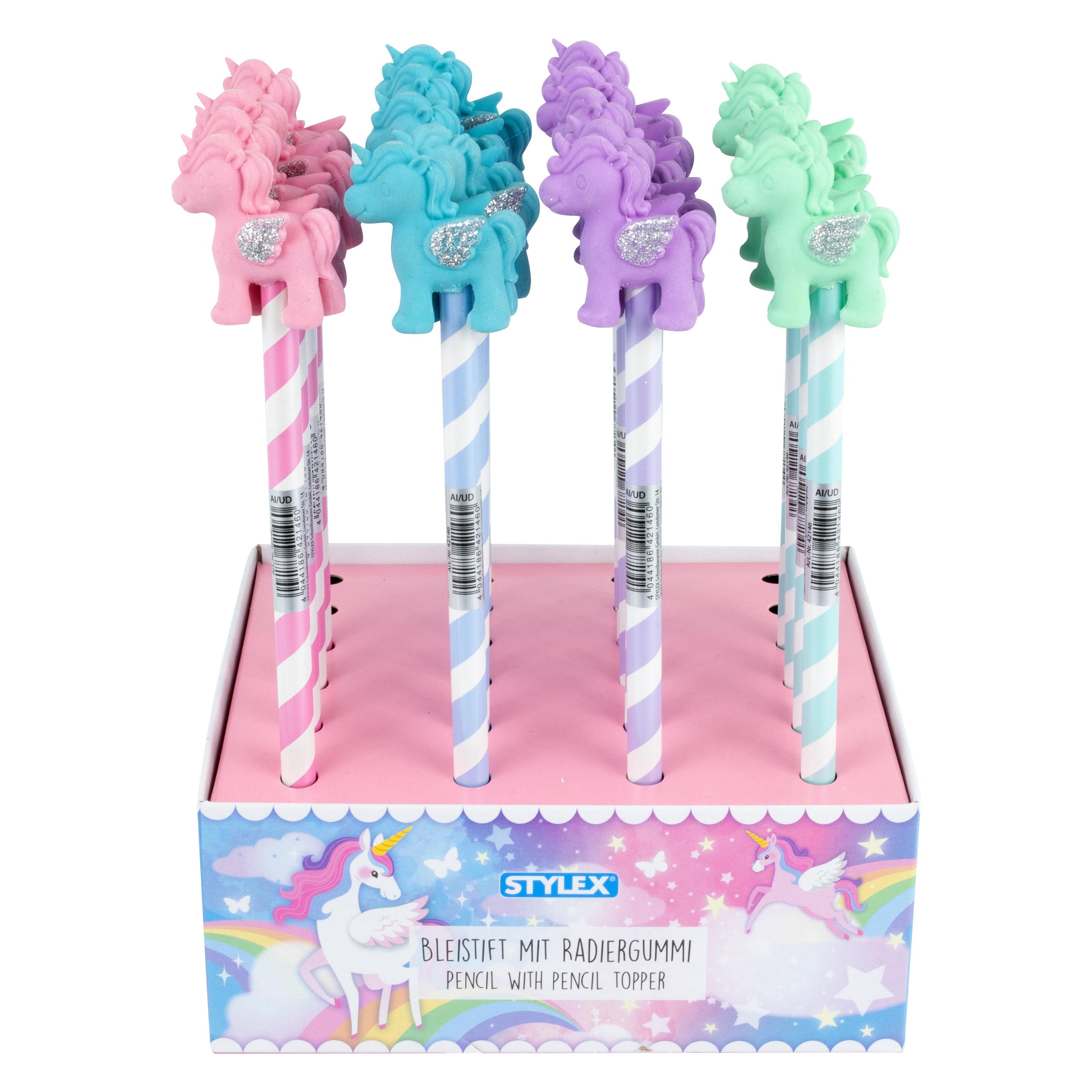 Stylex Bleistift mit Radiergummi-Topper Einhorn Bleistift Härtegrad HB (HB, 1x) (42146)
