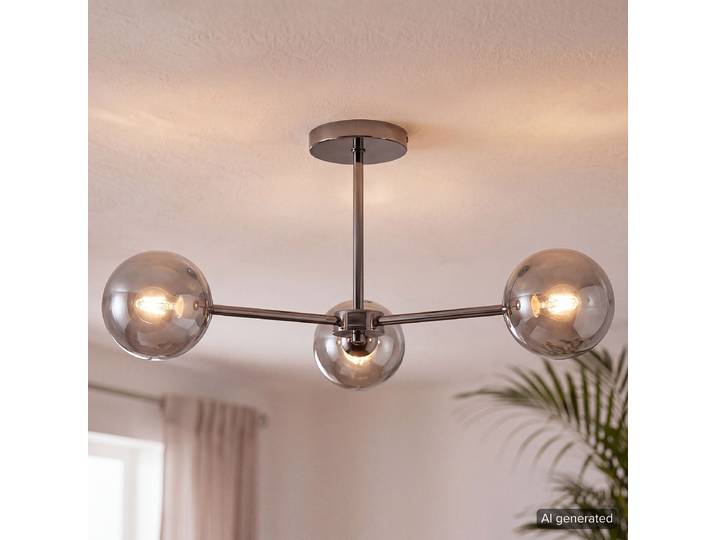 Plafonnier 3 ampoules 62 x 25 x 62cm Gris/Gris Matériau : Verre, Métal LED G9