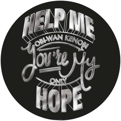 Fototapete KOMAR "Vlies selbstklebend - Star Wars Help Me Obi Wan - Größe 125 x 125 cm", schwarz (schwarz, weiß), B:125m L:125m, Vlies, Tapeten, Kinderzimmer