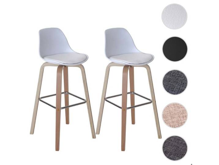 2x tabouret de bar Palmdale chaise de comptoir avec dossier ~ tissu blanc