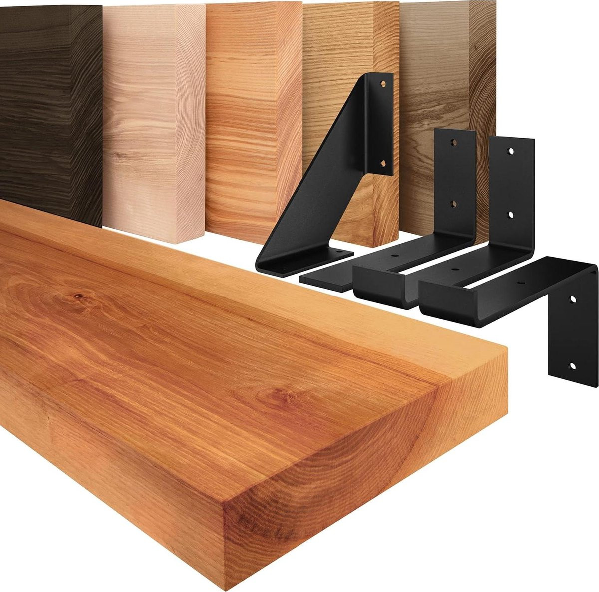 Houten Wandplank Donker Zwart - Zwevende Massief Houten Plank - 40 cm