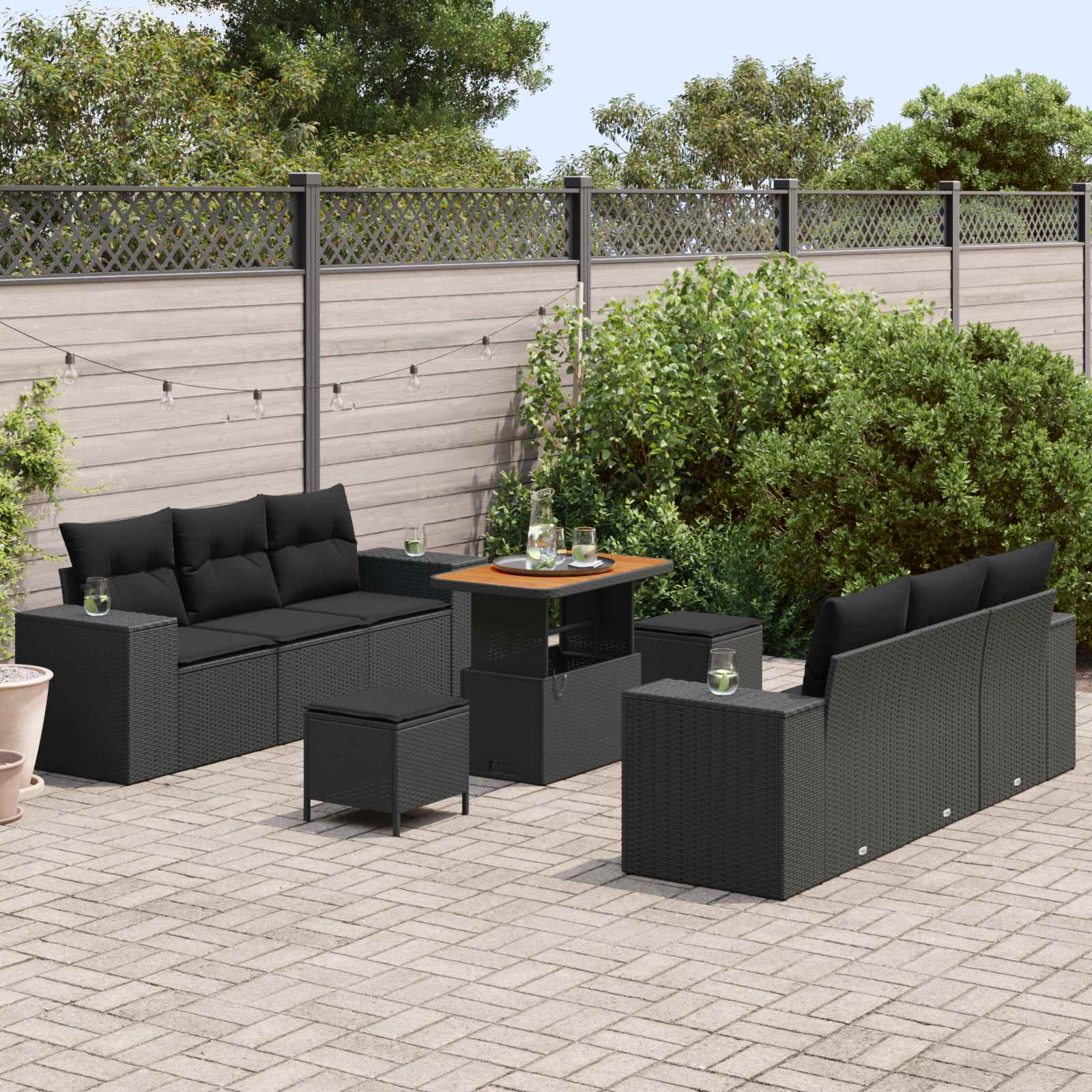 vidaXL Ensemble de canapé de jardin Noir Poly Rattan