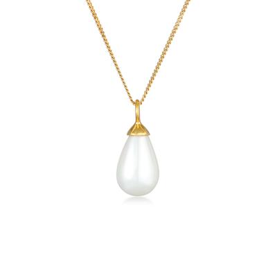Lange Kette NENALINA "Halskette Anhänger Muschelkernperle Tropfen 925 Silber" Gr. 60, gold, Halsketten, Damen, Silber 925 (Sterlingsilber)