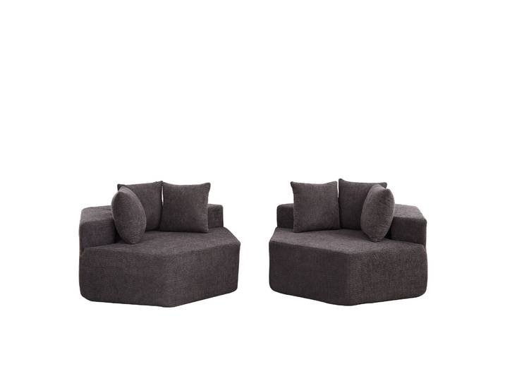 Fauteuil Modulable Hexagonal En Tissu Gris\, Lounge Avec 3 Coussins\, Assise Moelleuse Et Format Compact Pour Salon Ou Chambre - Chicfurn