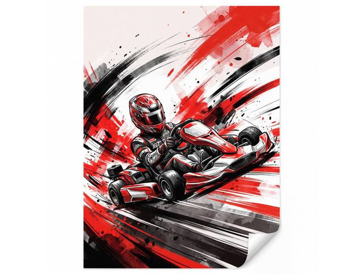 OnlyWow Kindertapete - Kart - Fahrer - Geschwindigkeit - Rot - 180x240 cm, Papier, Rechteckig, 180x240 cm, Tapeten & Wandverkleidungen, Vliestapeten