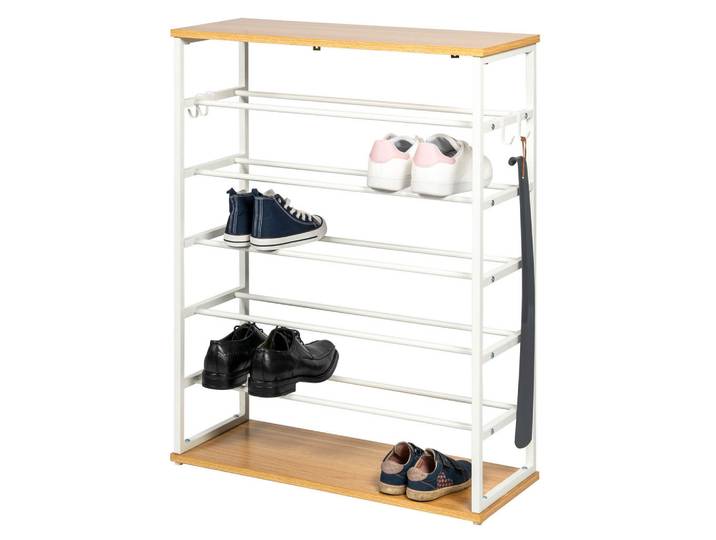 eluno Schuhregal, 18 Paar Schuhe, weiß, Weiß, Metall, 70x90x28 cm, Garderobe, Schuhaufbewahrung, Schuhregale