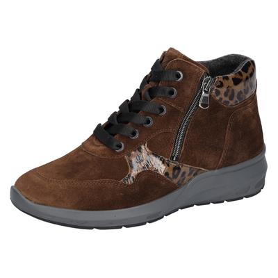 Stiefelette WALDLÄUFER "M-Tonia", Damen, Gr. 7,5, Textil, braun, Lackleder, Veloursleder, Schuhe Stiefelette, Schnürboots, Komfortschuh, Bequemschuh in M-Weite