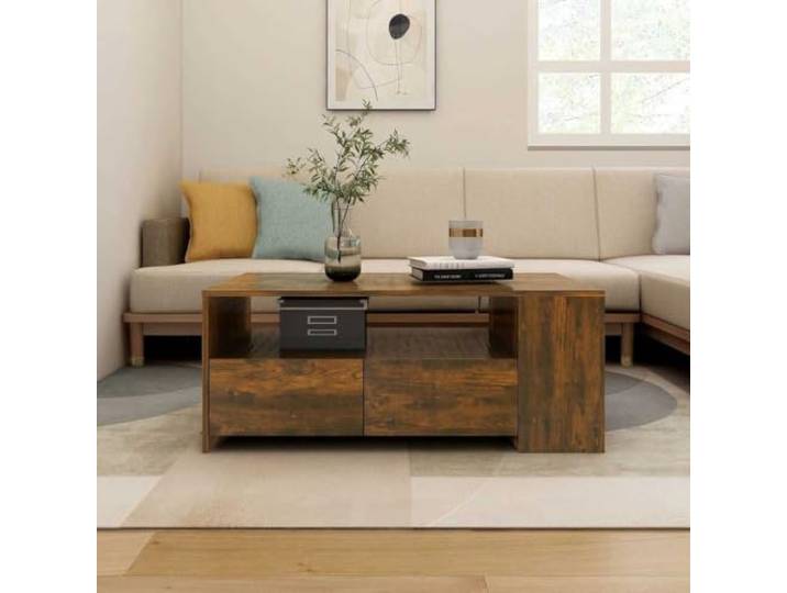 HEFZGDB Couchtisch Räuchereiche 102x55x42 cm Holzwerkstoff mit Ablage Schubladen Fächer Multifunktional Stauraum Wohnzimmertisch